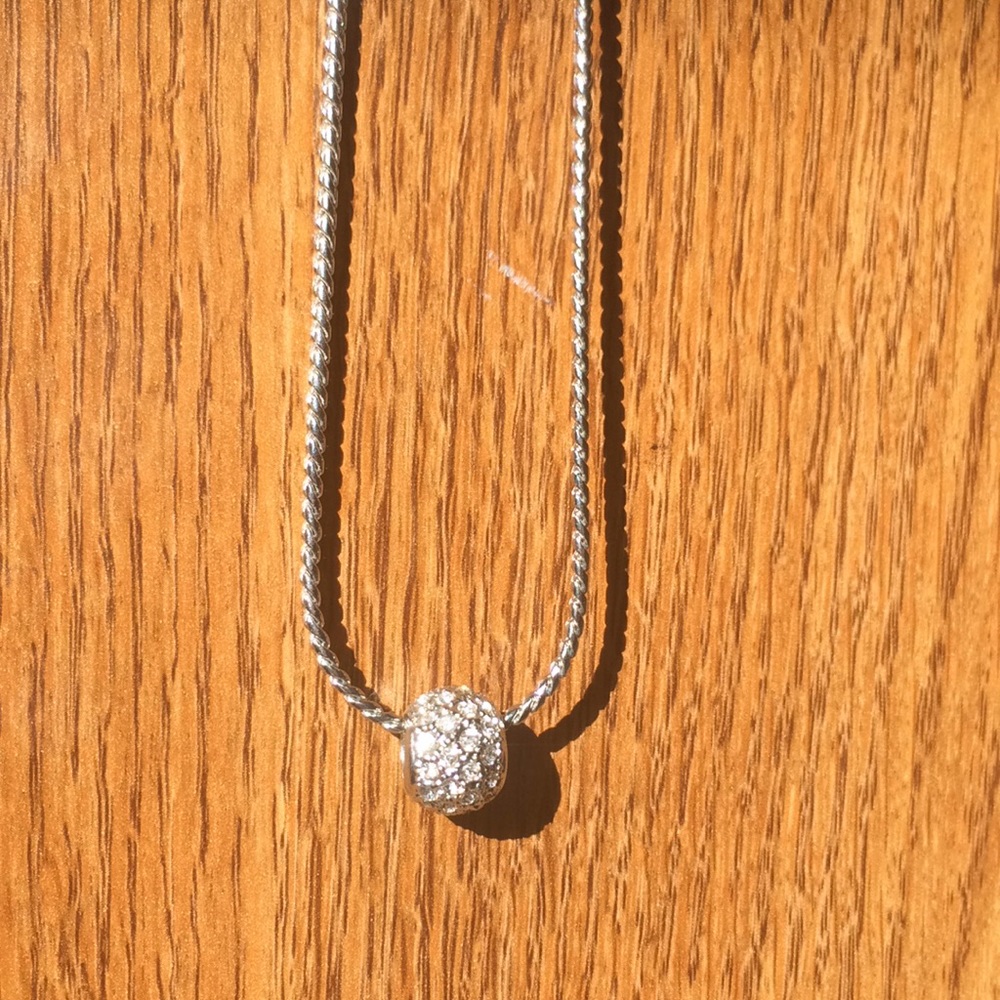 Silver Bejeweled Round Pendent Necklace - Picture 2 of 3